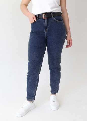 Джинсы женские темно-синие вареные МОМ с высокой посадкой MOM Cracpot - (260194235)