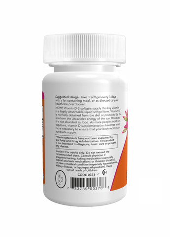 Вітамін D-3 10,000 IU - 120 sgels Now Foods (260196238)