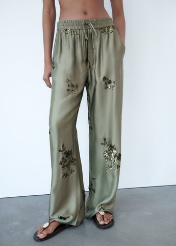 Комбинированные домашние демисезонные брюки Zara