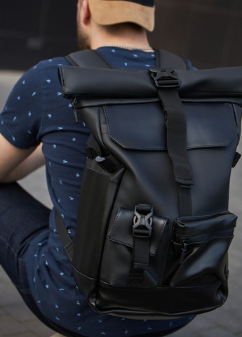 Стильний та практичний рюкзак ролтоп для ноутбука Rolltop для подорожей чорного кольору з екошкіри No Brand rolltopnew (260267419)