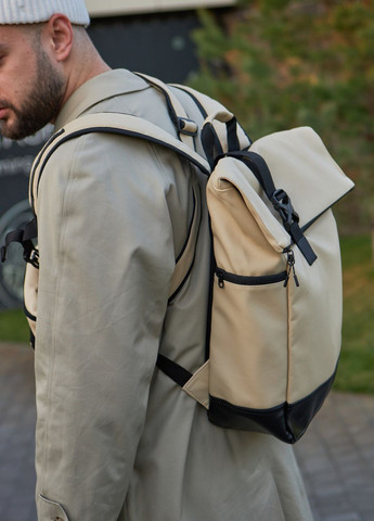 Міський рюкзак ролтоп для ноутбука для подорожей бежевого кольору No Brand rolltop (260267405)