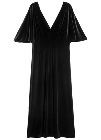 Черное кэжуал платье миди с v-образным вырезом H&M однотонное