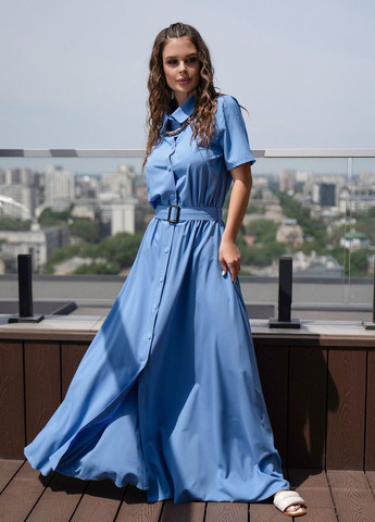 Блакитна повсякденний сукня жіноча сорочка ISSA PLUS однотонна