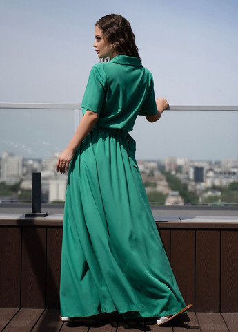 Зеленое повседневный платье женское рубашка ISSA PLUS однотонное
