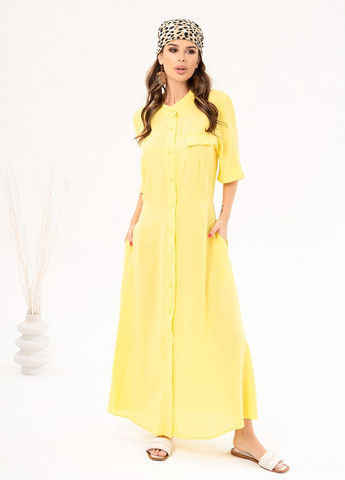 Желтое повседневный платье женское рубашка ISSA PLUS однотонное