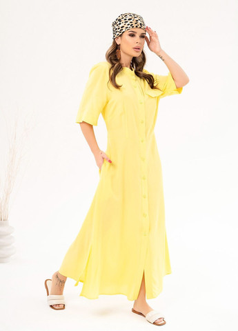 Жовтий повсякденний сукня жіноча сорочка ISSA PLUS однотонна