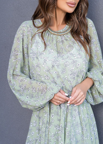 Оливковое повседневный платье женское с юбкой-солнце ISSA PLUS с цветочным принтом
