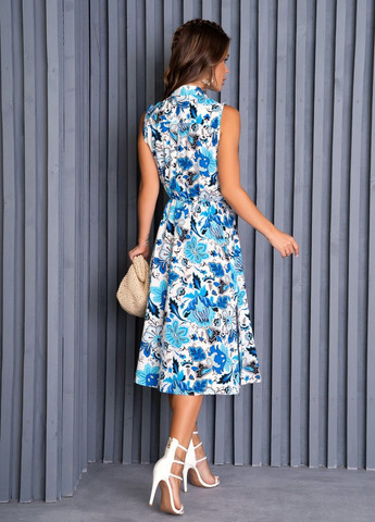 Голубое повседневный платье женское рубашка ISSA PLUS с цветочным принтом