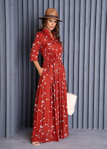 Теракотова повсякденний сукня жіноча кльош ISSA PLUS з квітковим принтом