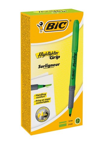 Набор текстовых маркеров Highlighter Grip Зеленых 12 шт Bic 70330312524 (260342408)