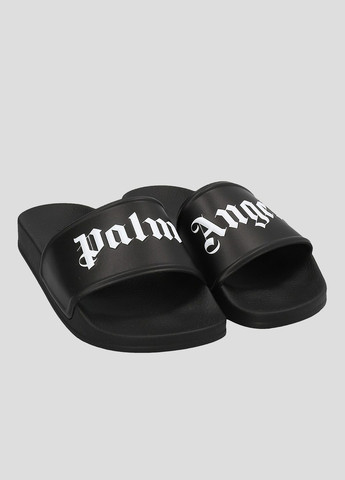 Черные черные слайдеры с фактурным контрастным логотипом Palm Angels