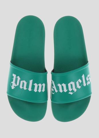 Зеленые черные слайдеры с фактурным контрастным логотипом Palm Angels