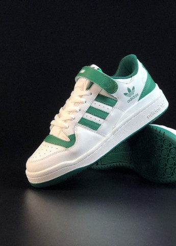 Белые демисезонные белые с зеленым мужские кроссовки adidas forum low No Brand