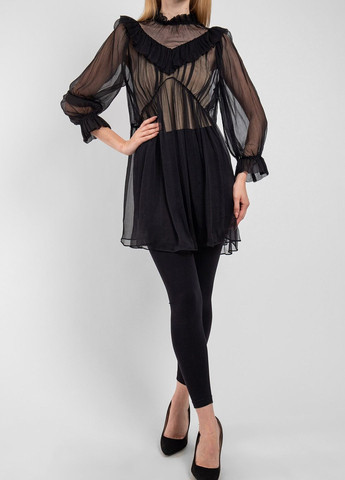 Черная летняя черная полупрозрачная блуза из шелка MSGM