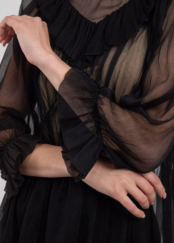 Черная летняя черная полупрозрачная блуза из шелка MSGM