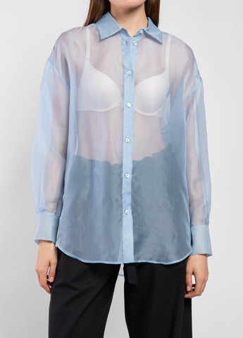 Голубая летняя голубая шелковая полупрозрачная блуза MSGM