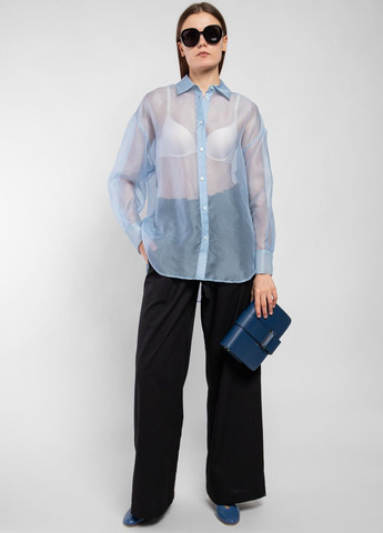 Голубая летняя голубая шелковая полупрозрачная блуза MSGM
