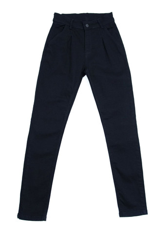 Черные демисезонные зауженные джинсы для девочек с высокой талией черные с защипами Altun