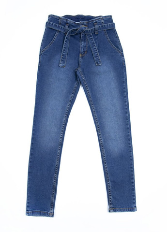 Синие демисезонные зауженные джинсы для девочек зауженные синие с поясом Altun