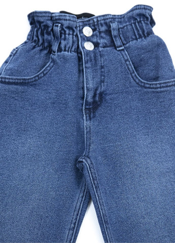 Синие демисезонные мом фит джинсы для девочек мом на резинке синие Altun