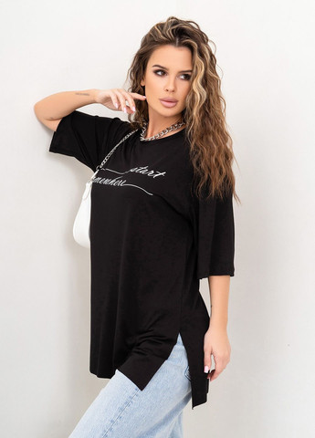 Чорна літня футболка жіноча з коротким рукавом ISSA PLUS 14038