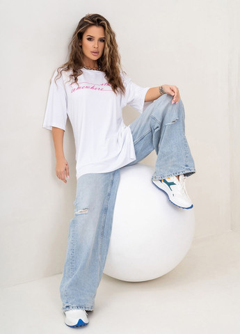 Белая летняя футболка женская с коротким рукавом ISSA PLUS 14038