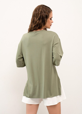 Оливковая летняя футболка женская с коротким рукавом ISSA PLUS 14038