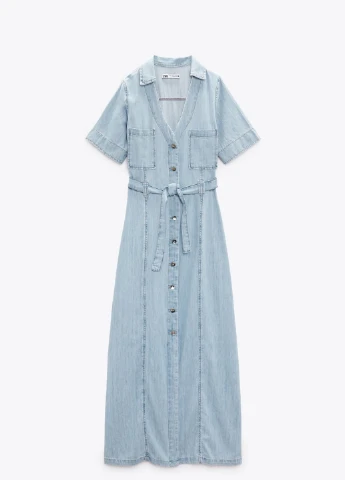 Синее джинсовое платье Zara однотонное