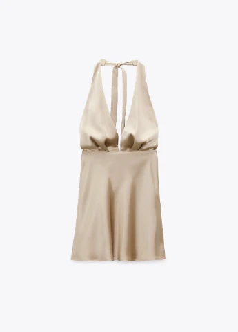 Бежевое вечернее платье Zara однотонное