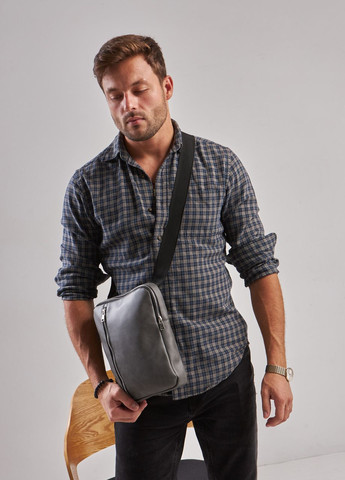 Чоловіча сіра сумка планшет через плечо екошкіра No Brand vertical (260396281)