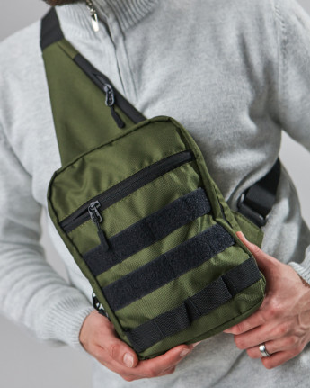 Нагрудна тактична сумка барсетка слінг Tactica3, із системою молі хакі колір No Brand tactica 3 (260492539)