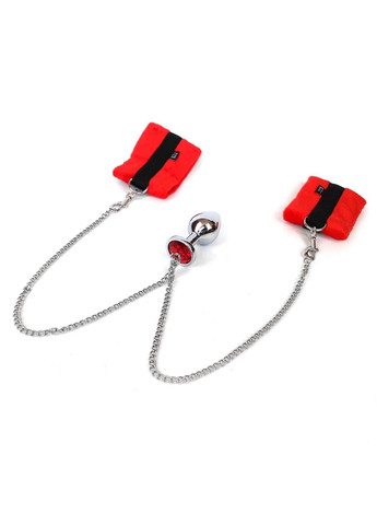 Наручники с металлической анальной пробкой Handcuffs with Metal Anal Plug size M Red Art of Sex (260450111)