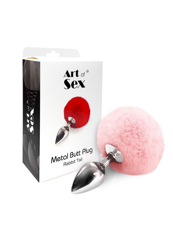 Металлическая анальная пробка М - Metal Butt plug Rabbit Tail, Нежно-розовый Art of Sex (260450108)
