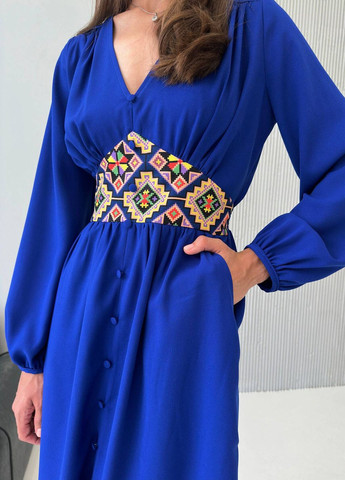 Синее повседневный платье Liton с орнаментом