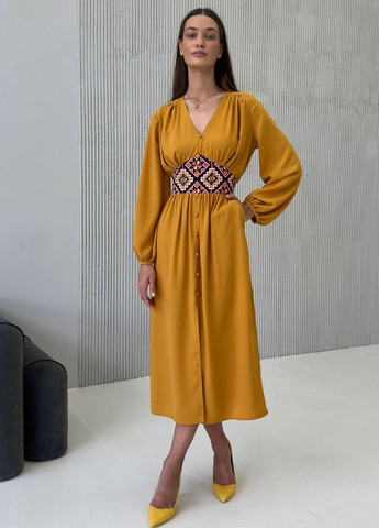 Горчичное повседневный платье Liton с орнаментом