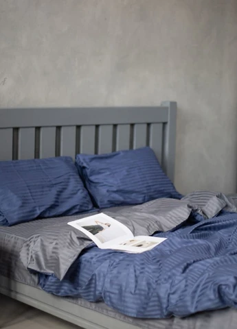 Комплект постельного белья Satin Stripe Blue + Gray 100% хлопок 220х200 см 70х70 см евро No Brand (260476792)
