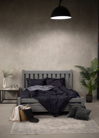 Комплект постельного белья Satin Stripe Black + Gray 100% хлопок 215х150 см 2 шт, 70х70 см семейный No Brand (260476746)