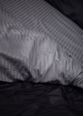 Комплект постельного белья Satin Stripe Black + Gray 100% хлопок 215х150 см 2 шт, 70х70 см семейный No Brand (260476746)