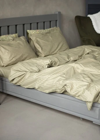 Комплект постільної білизни Satin Stripe Olive 100% бавовна 220х200 см 70х70 см євро No Brand (260476774)