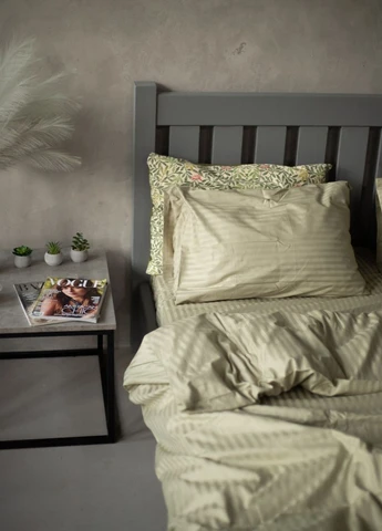 Комплект постільної білизни Satin Stripe Olive 100% бавовна 220х200 см 70х70 см євро No Brand (260476774)