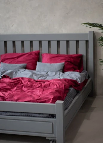 Комплект постільної білизни Satin Stripe Burgundy + Gray 100% бавовна 220х180 см No Brand (260476760)