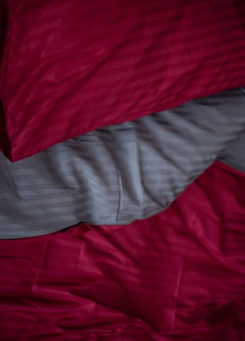 Комплект постільної білизни Satin Stripe Burgundy + Gray 100% бавовна 220х180 см No Brand (260476760)