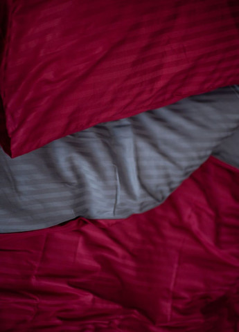 Комплект постельного белья Satin Stripe Burgundy + Gray 100% хлопок 215х150 см 70х70 см полуторный No Brand (260476777)