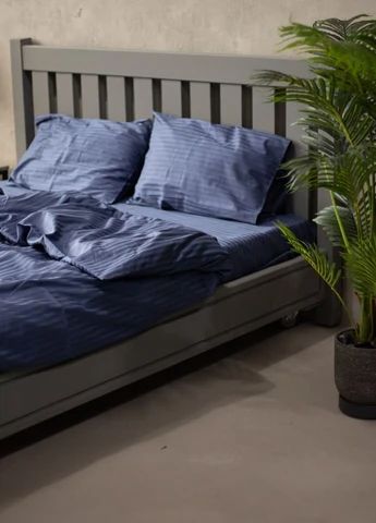 Комплект постільної білизни Satin Stripe Dark Blue 100% бавовна 215х150 см 2 шт, 70х70 см сімейний No Brand (260476750)