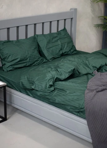 Комплект постільної білизни Satin Stripe Emerald 100% бавовна 215х150 см 70х70 см полуторний No Brand (260476780)