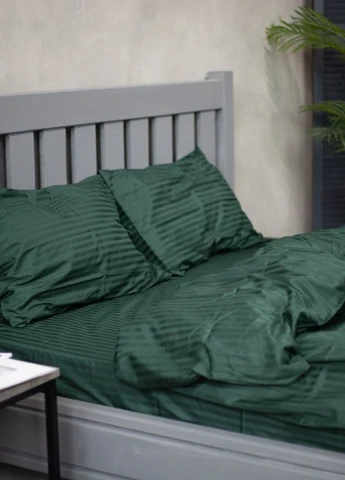 Комплект постільної білизни Satin Stripe Emerald 100% бавовна 215х150 см 70х70 см полуторний No Brand (260476780)