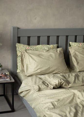 Комплект постельного белья Satin Stripe Olive 100% хлопок 215х150 см 70х70 см полуторный No Brand (260476742)