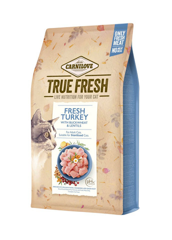 Сухой корм для взрослых кошек True Fresh Cat Turkey с индейкой, 340 г Carnilove (260479257)