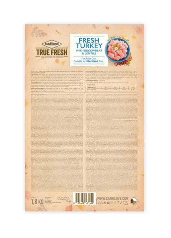 Сухой корм для взрослых кошек True Fresh Cat Turkey с индейкой, 1,8 кг Carnilove (260479254)