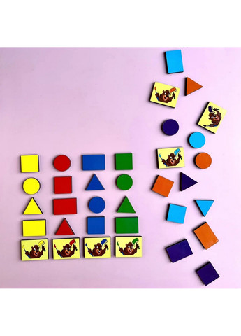 Деревянный пазл-вкладыш "Бобры-маляры – 2" геометрические фигуры 1х24х33 см Ubumblebees (260498970)